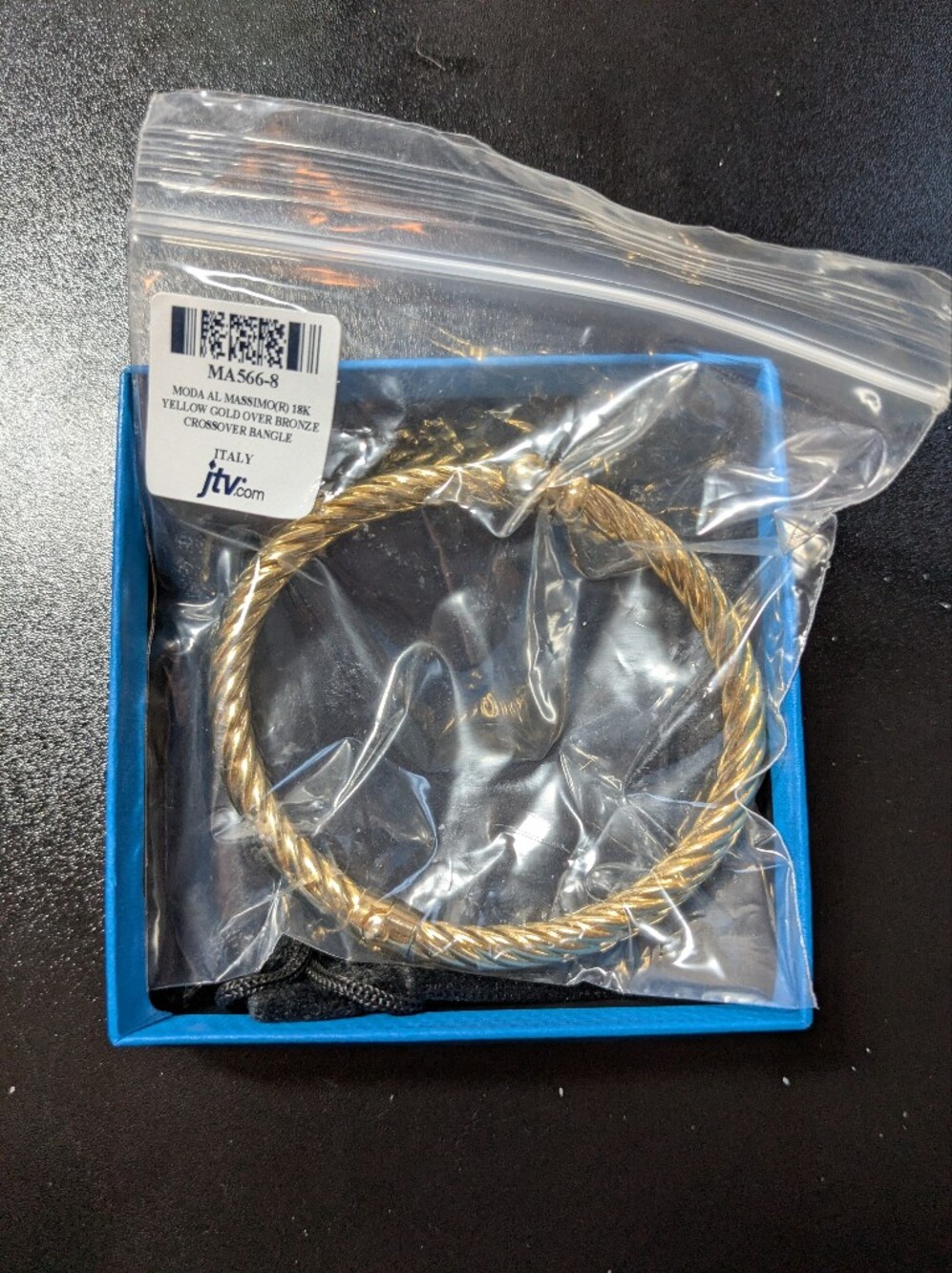 18K Gold Over Bronze Crossover Bangle Bracelet Moda Al Massimo 8"